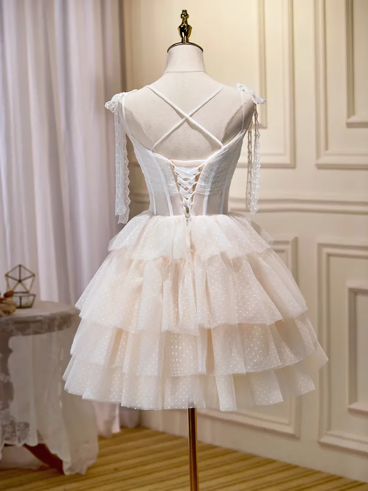 A-line Spaghetti Straps Sweetheart White Short Prom Dress Juniors Cute Homecoming Dresses KTS003