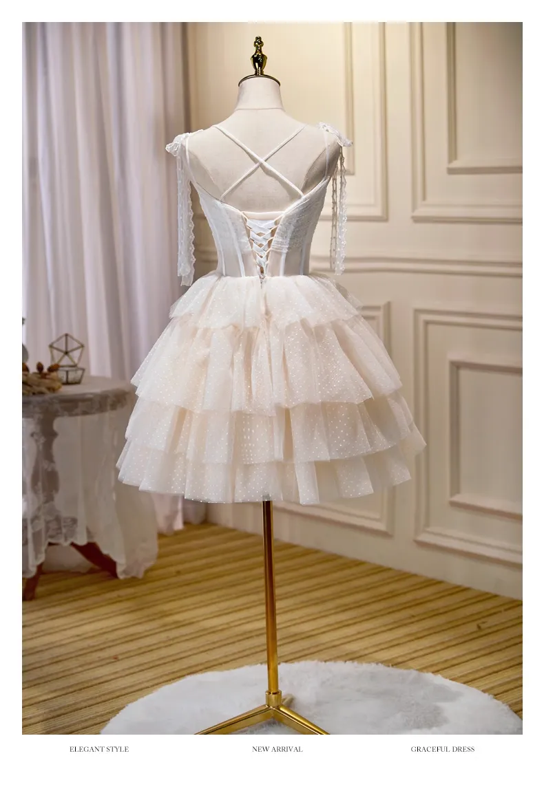 A-line Spaghetti Straps Sweetheart White Short Prom Dress Juniors Cute Homecoming Dresses KTS003