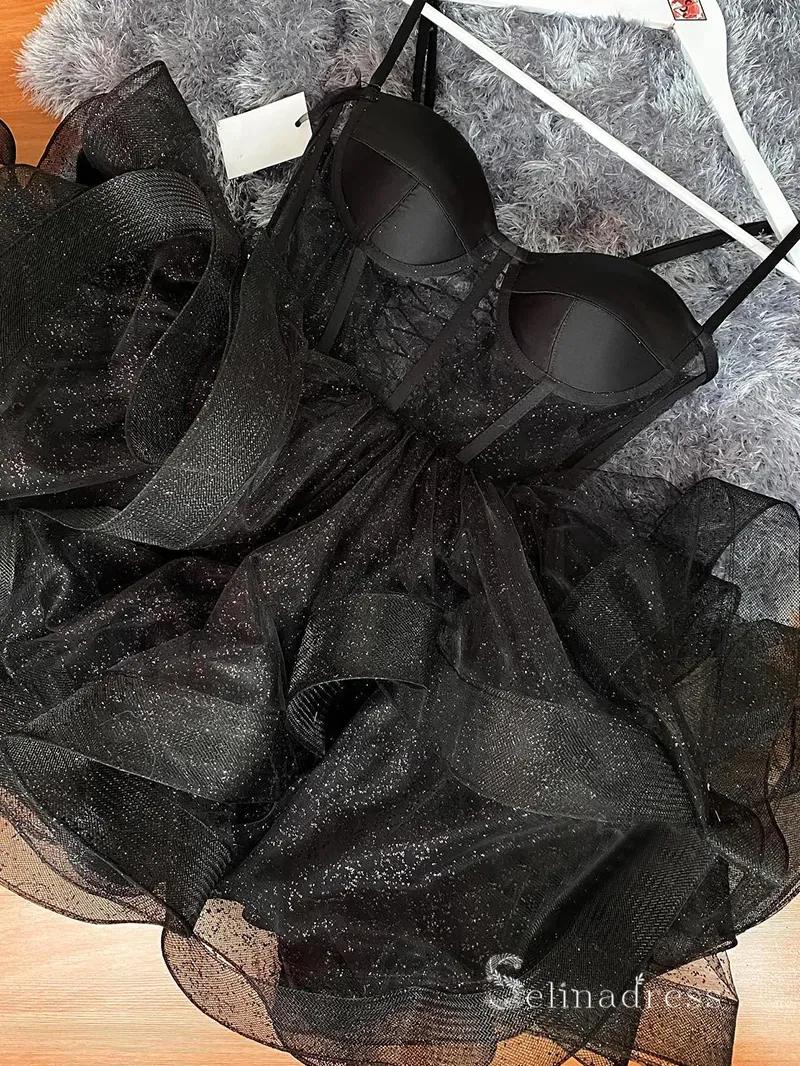A-line  Sweetheart Cute Homecoming Dresses Black Short Prom Dress Mini Dress MLK05169