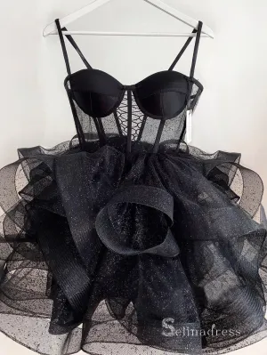 A-line  Sweetheart Cute Homecoming Dresses Black Short Prom Dress Mini Dress MLK05169