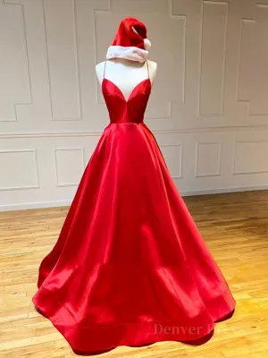 A Line V Neck Red Backless Prom Dresses Red Backless Long Formal Evening Graduation Dresses