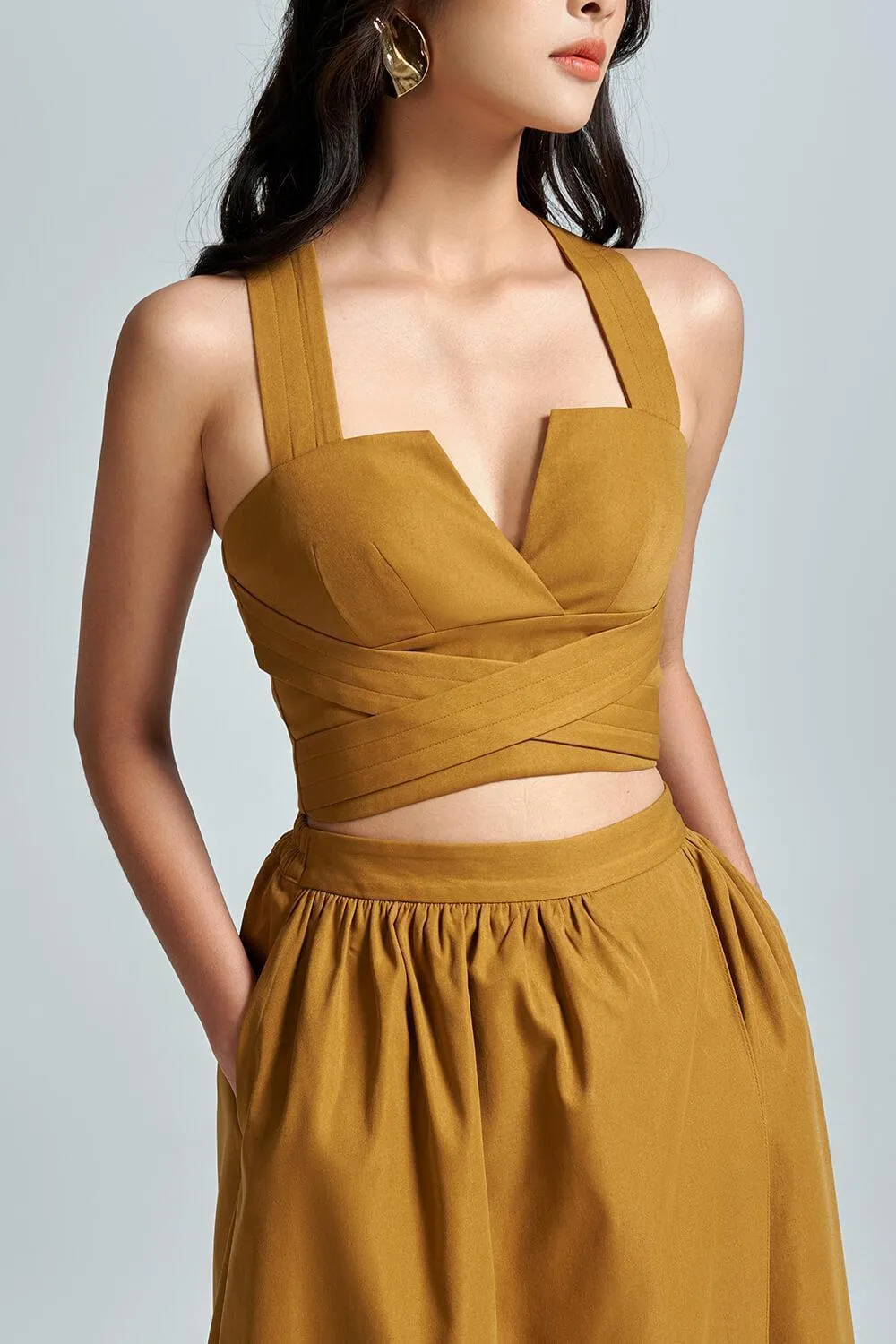Anne Strappy Khaki Crop Top