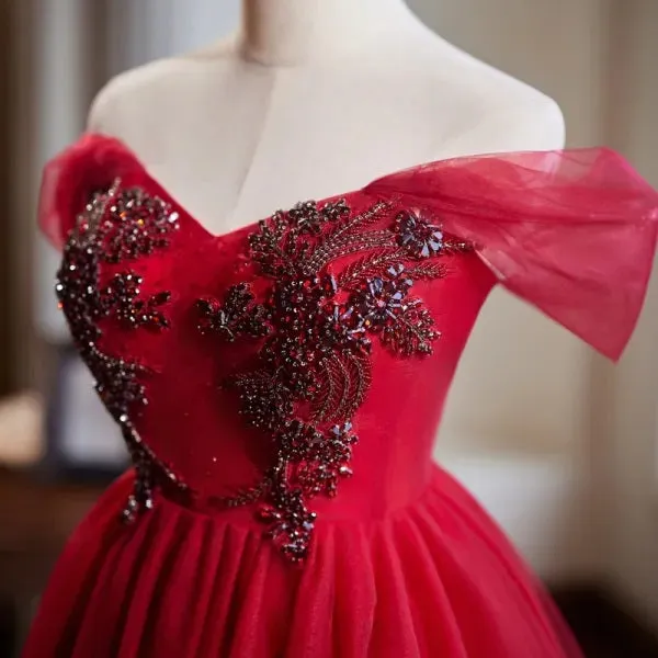 Lovely Red Short Prom Dress Off-the-shoulder Homecoming Dresses Cocktail Dress #TKL2008