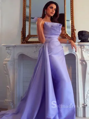 Mermaid Off-the-shoulder Long Prom Dress With Ruffles Lavender Satin Evening Dresses HLK028