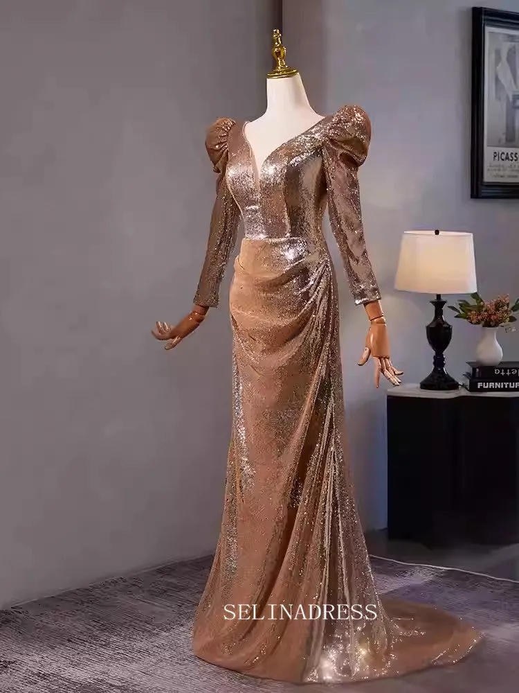 Mermaid V neck Long Sleeve Beautiful Evening Dress Formal Dresses TKL3057