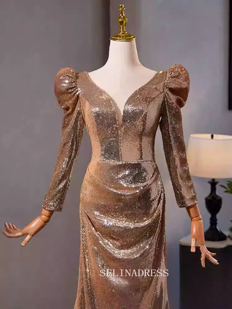 Mermaid V neck Long Sleeve Beautiful Evening Dress Formal Dresses TKL3057